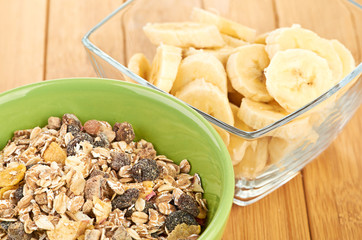 Delicious and healthy cereal in bowl with milk