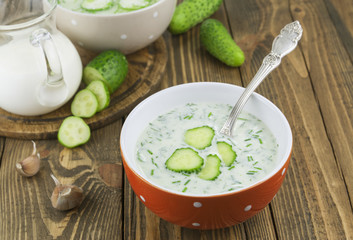 Cold soup with cucumbers, yogurt and fresh herbs