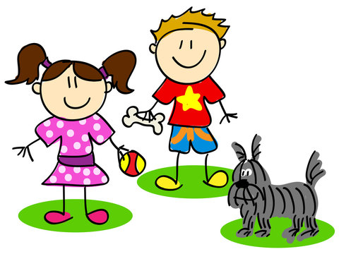 Stick figures with dog