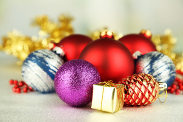 Christmas decorations on grey background