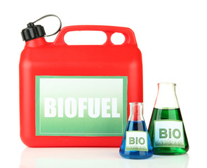 Bio fuels in canister and vials isolated on white