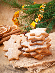 Homemade Christmas cookies sprinkled with powdered sugar