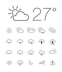 Set of 20 thin and clean outline weather icons