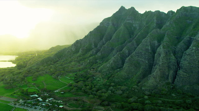 Aerial view Koolau mountain Range, Hawaii