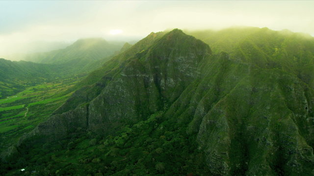 Aerial view Koolau mountain Range, Hawaii