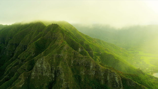 Aerial view Koolau mountain Range, Hawaii