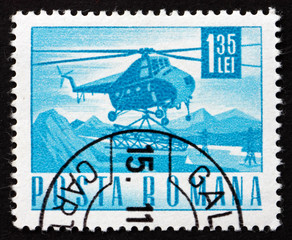 Postage stamp Romania 1968 Helicopter Mi-4