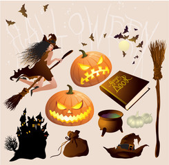 Halloween design elements and decorations vector set.