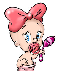 baby with a nipple and rattles