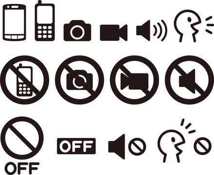 携帯電話、カメラ、サウンドと禁止のアイコン