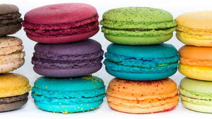 Traditional french colorful macaroons isolated background