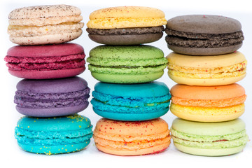 Traditional french colorful macaroons isolated background