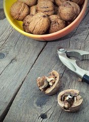 walnuts on a wooden board