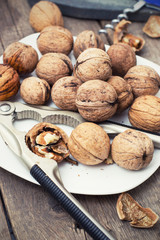 walnuts on a wooden board