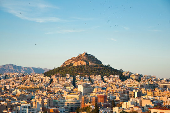 View of Athens and Mount Lycabettus, Greece.