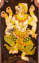 Hanuman painting on the wall. This is typical of Thai traditiona