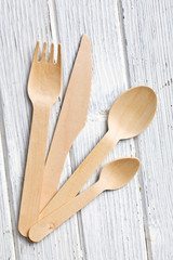 set of wooden cutlery