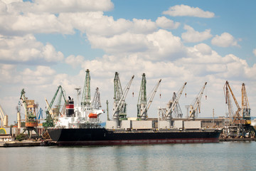 Fototapeta na wymiar Large cargo ship in a dock at port