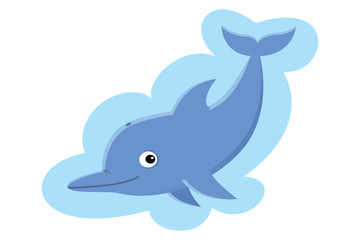 Vector illustration of a blue dolphin leaping out of water