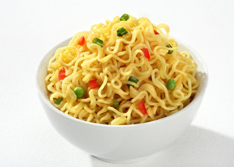 Bowl with cooked noodles