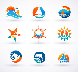 Set of nautical, sea icons and symbols
