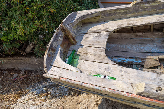 Beer bottles on a boat, in Spetses island, Greece