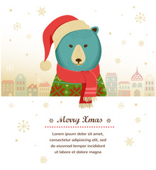 Christmas background with hipster bear