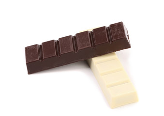 Black and white chocolate bars with filling.