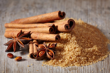 Brown sugar, cinnamon sticks and star anise