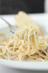 Spaghetti Carbonara with ham and cheese