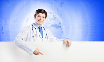 Doctor with blank banner