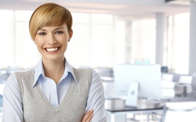 Happy female office worker