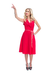 Beautiful woman pointing at something