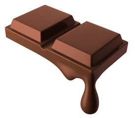 Chocolate bar melting. Isolated on white.