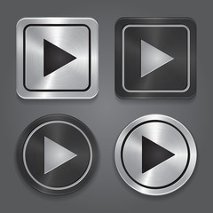 set app icons, realistic metallic Play button with highlights.