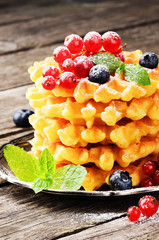 Belgian waffles with fresh berries