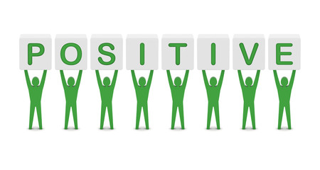 Men holding the word positive. Concept 3D illustration.