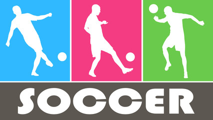 Fototapeta na wymiar Soccer players vector silhouettes on color background