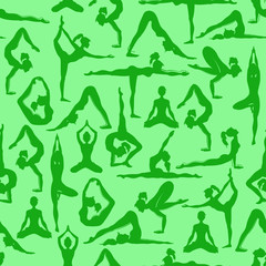 Seamless pattern of yoga poses