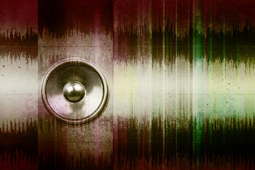 Grunge music speaker with soundwaves