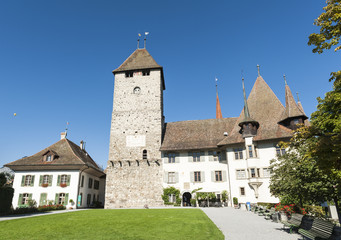 Fototapeta na wymiar Spiez, historisches Schloss Spiez am Thunersee, Berner Oberland