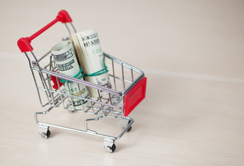 Shopping cart with dollars