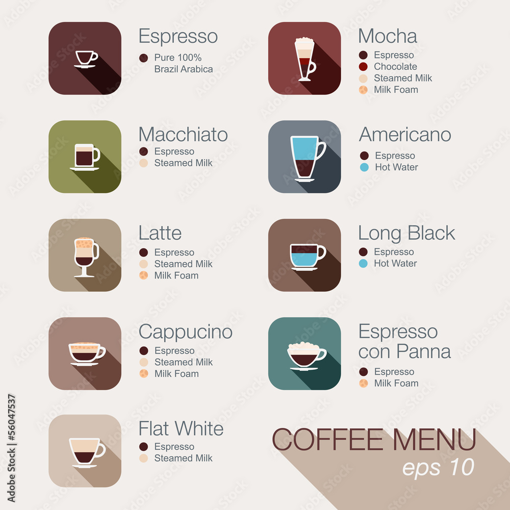 Fototapete coffee vector icon set menu. buttons for web and apps.