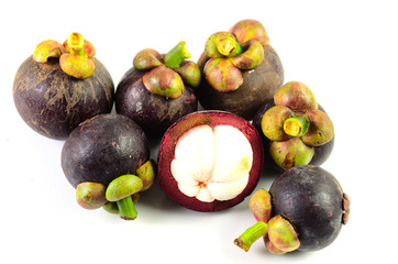 Mangosteen fruit basket on a white background