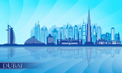 Naklejka premium Dubai city skyline detailed silhouette