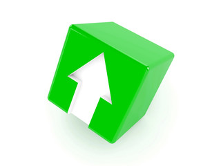 3D green cube with an arrow pointing up. Concept illustration