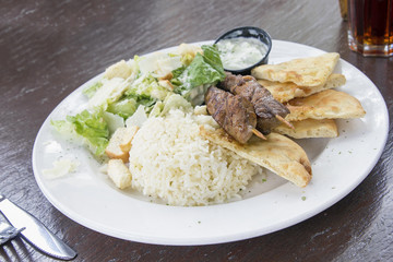 Lamb Kebab with Rice Naan and Salad