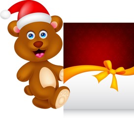 bear cartoon xmas with greeting card