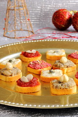 Assortment of canapes on a Christmas table