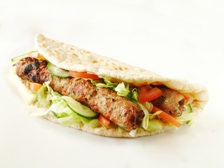 Shish, Kofta kebab naan bread sandwich